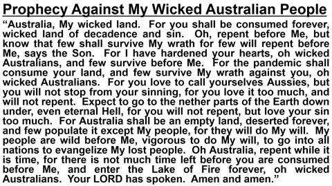 Prophecy Against My Wicked Australian People