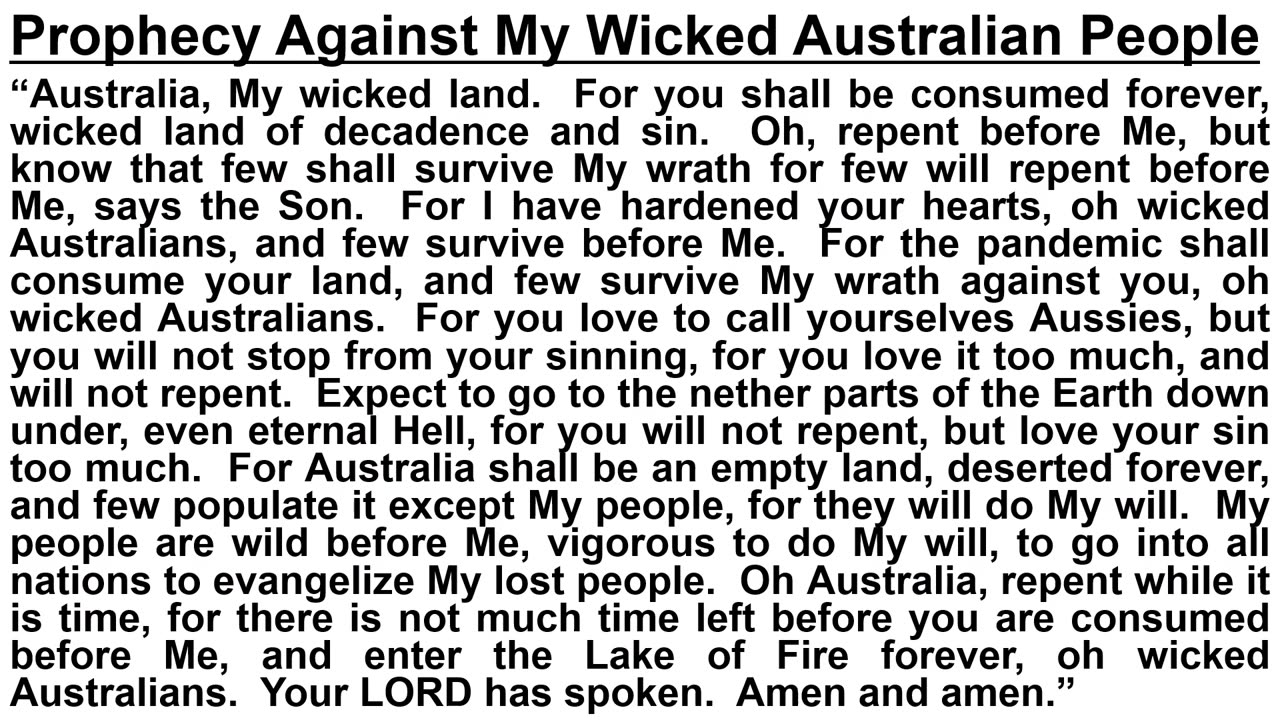 Prophecy Against My Wicked Australian People