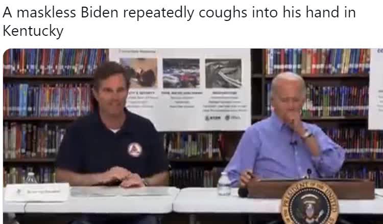 A maskless Biden repeatedly coughs into his hand in Kentucky