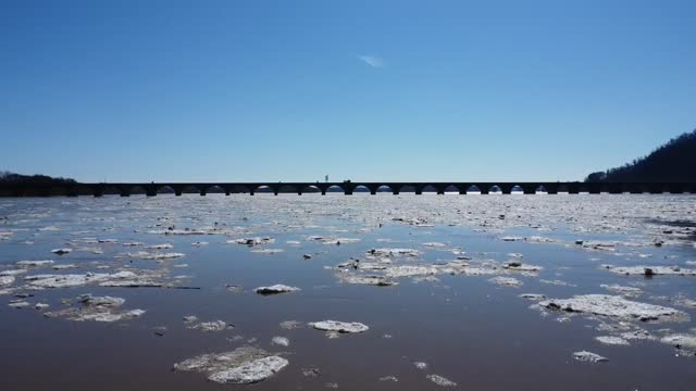 Susquehanna river Harrisburg area. Drone footage.