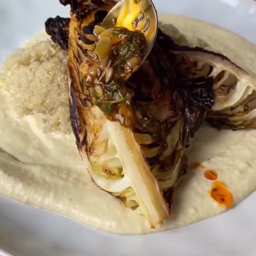 Creamy bean sauce with crispy cabbage and crunchy chilli oil - RECIPE IN DESCRIPTION