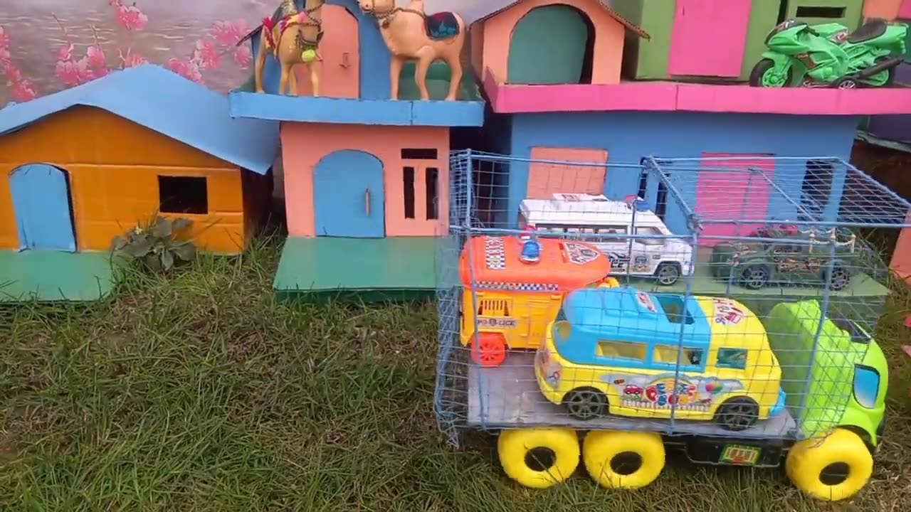 Ducks, Cows, Dog, Cat, Goat, Colorful Chickens, Hens, Animals, Horses and trucks