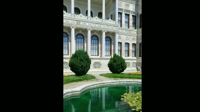 A beautiful palace, a bright sun around it.