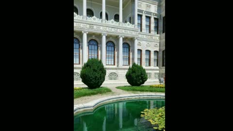 A beautiful palace, a bright sun around it.