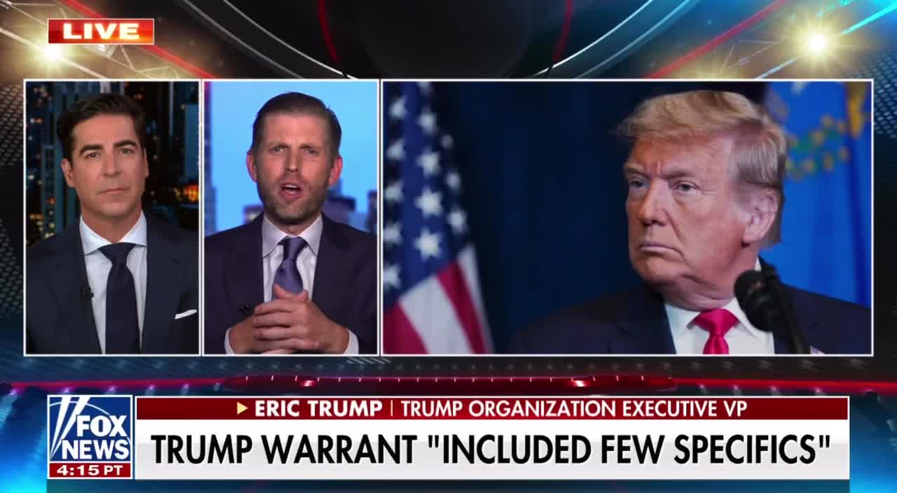 Eric Trump says Joe Biden approved the FBI raid of Mar-a-Lago.