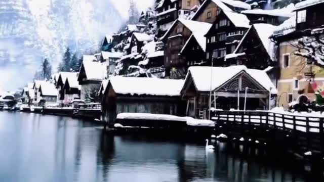 Swans in the lake add a touch of color to the town