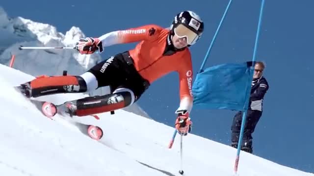 handsome snow mountain skiing