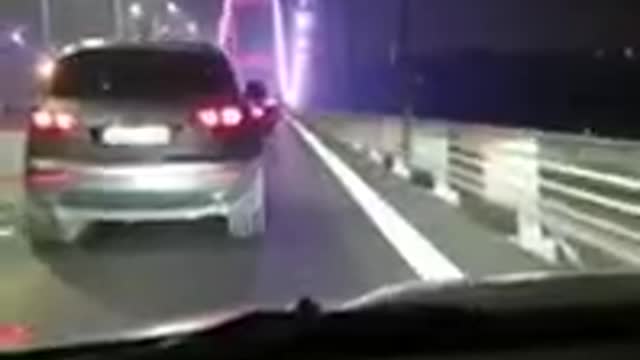 Traffic accident on the bridge, audi wasn't even scratched