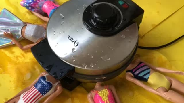The toy heads combine in waffle iron!