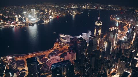 Hong Kong Night Drone View