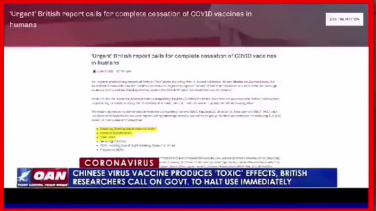 Corona Virus Vax unsafe OANN