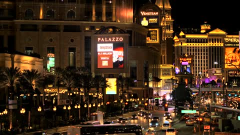 View of Las vegas at night .... via drone footage