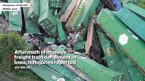 Drone Footage： Aftermath of Massive Iowa Freight Train Derailment - More Sabotage？