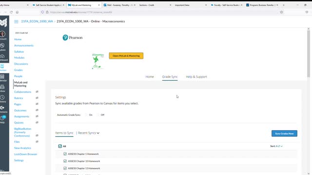 Syncing MyEconLab grades in Canvas