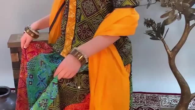 Multi-Color Ghagra Choli from Rajasthan with Mirrors and Chunri Print | Handwoven | Exotic India Art