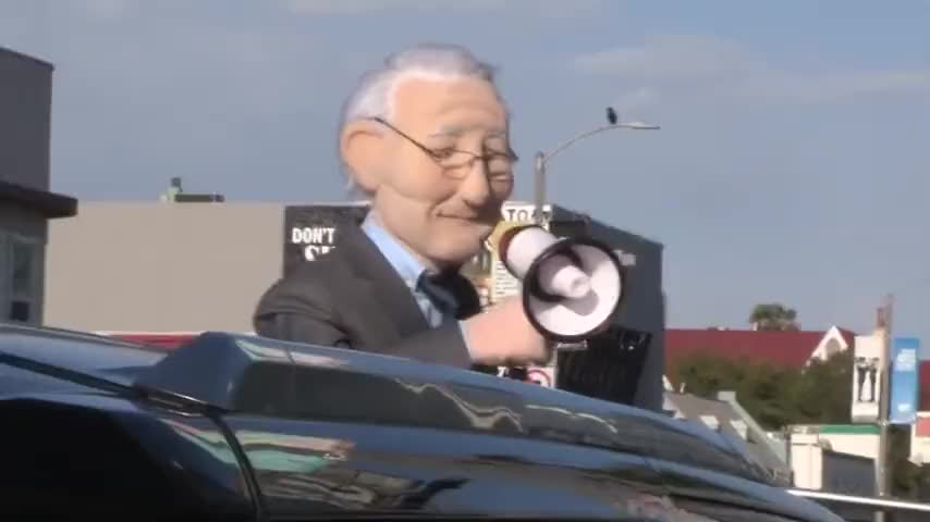 Fauci Puppet goes rogue chasing after the maskless