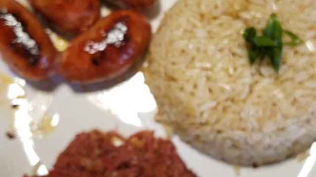 Longanisa and corned beef with garlic rice