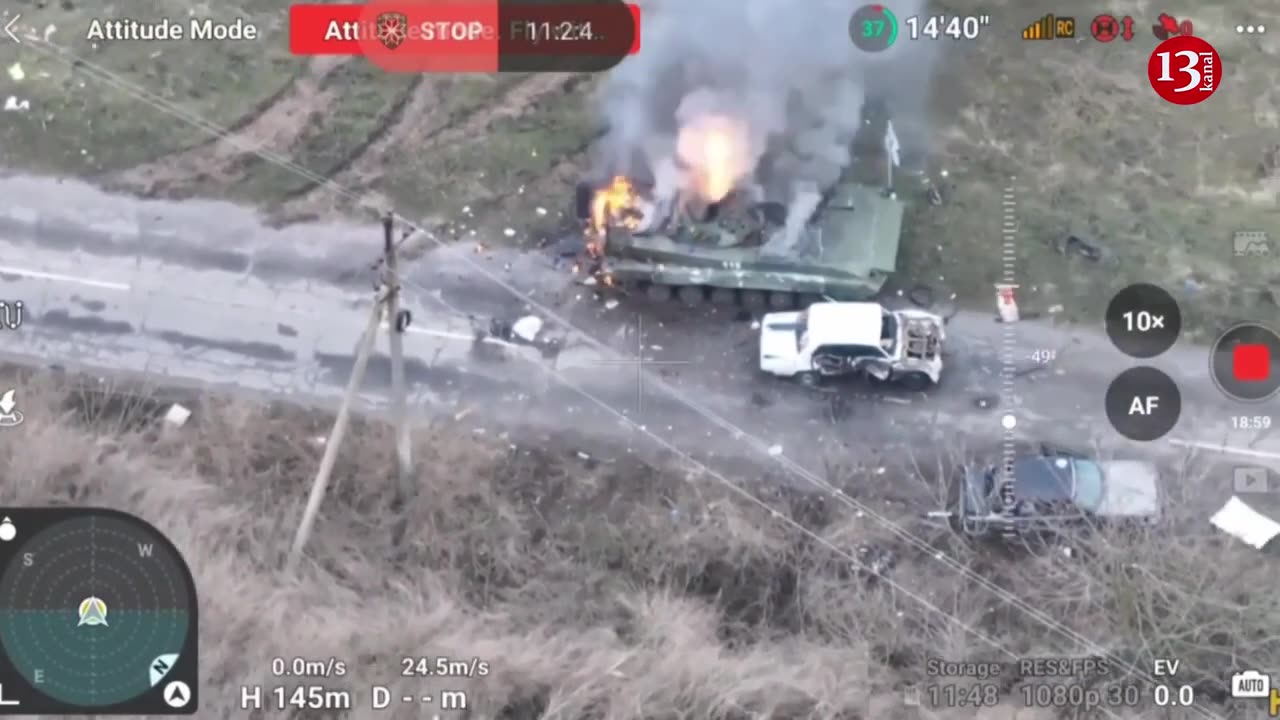 Ukrainian kamikaze drone "visits" military equipment abandoned by the fleeing Russian soldiers