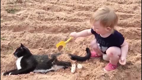 Baby and Cat Funny Moment