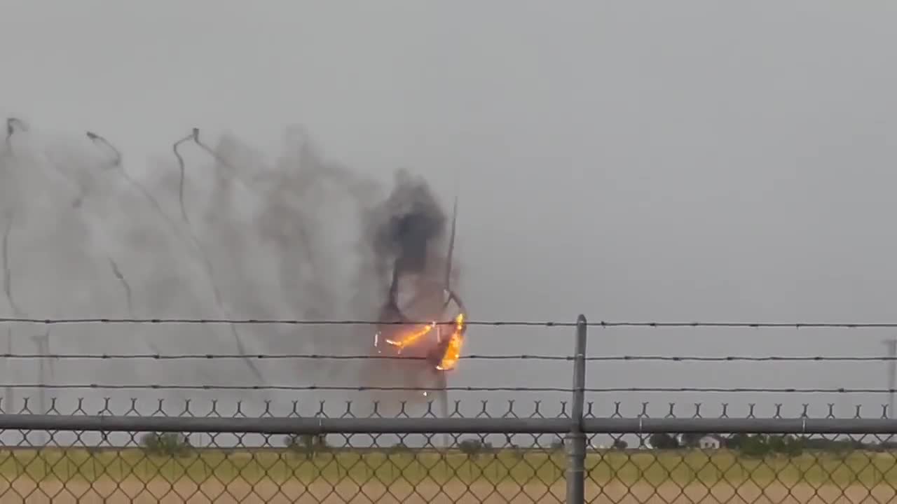 Wind turbine struck by lighting in Cromwell, Texas.