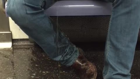 Guy throws up on subway train