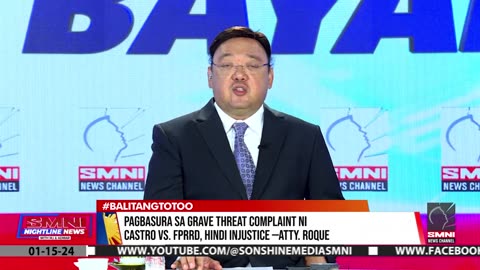 Pagbasura sa grave threat complaint ni Castro vs FPRRD, hindi injustice —Atty. Roque