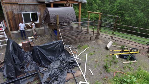 Staining the Pole Barn