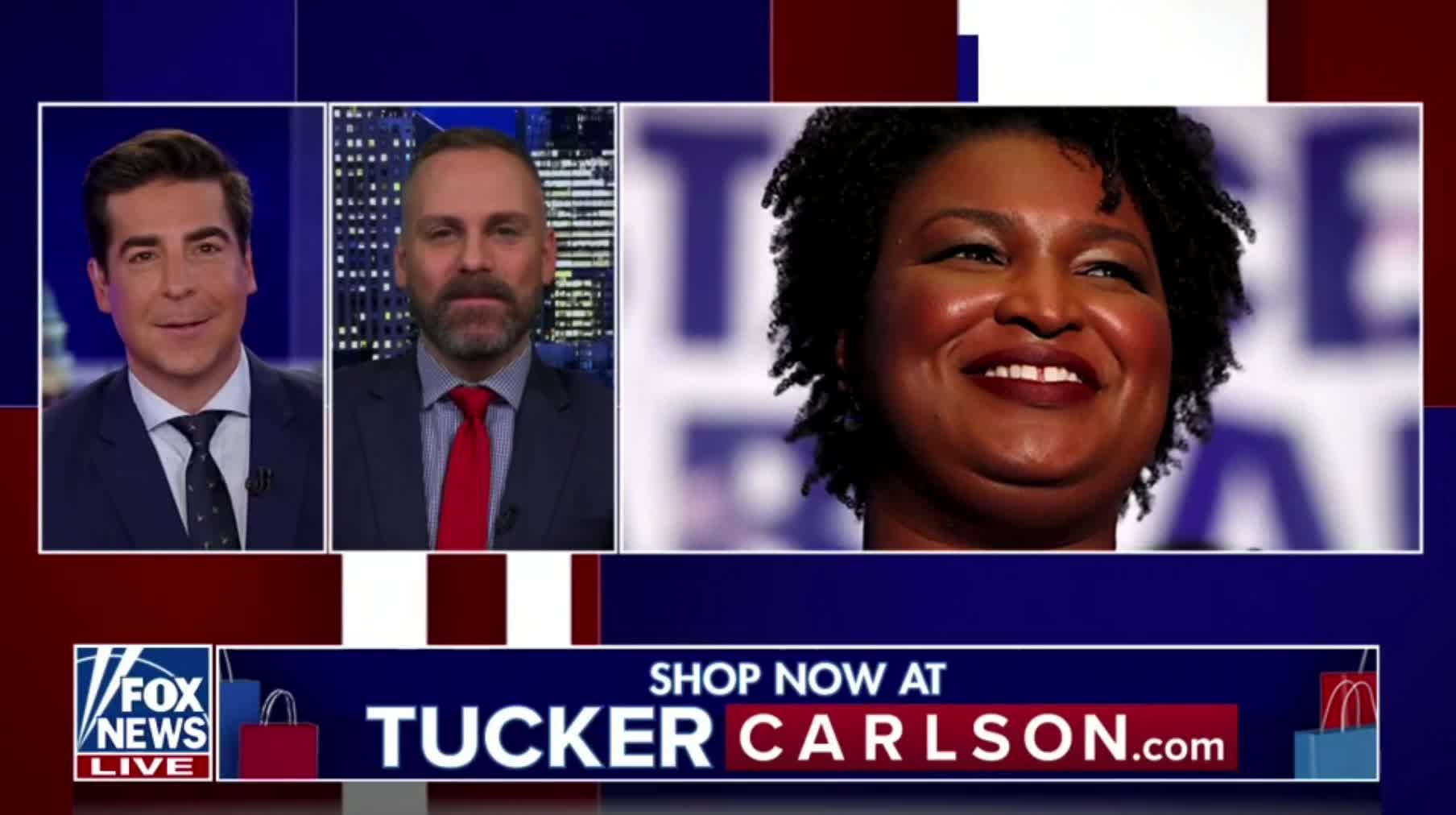 Chadwick Moore and Jesse Watters share a laugh over Stacey Abrams' plan to run for Governor