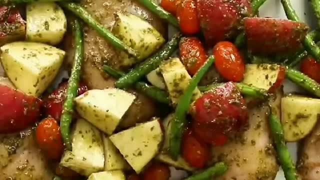 ONE PAN pesto chicken AND VEGGIES