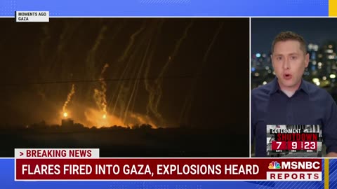 Gaza skyline shows series of flares being fired, explosions heard in distance