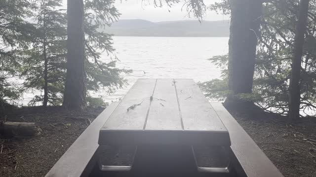 Well Framed Picnic Table at Tranquil Timothy Lake – Mount Hood National Forest – Oregon – 4K