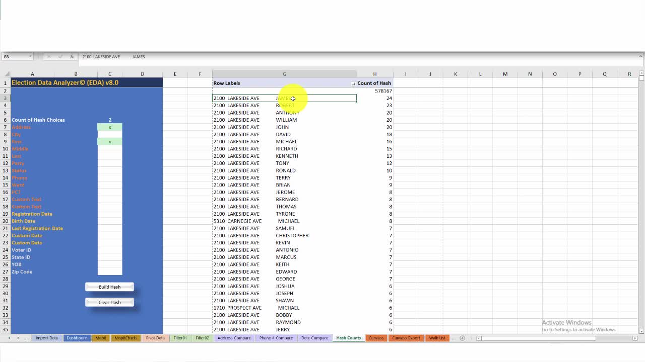 EDA v8.0 Training - Hash Counts