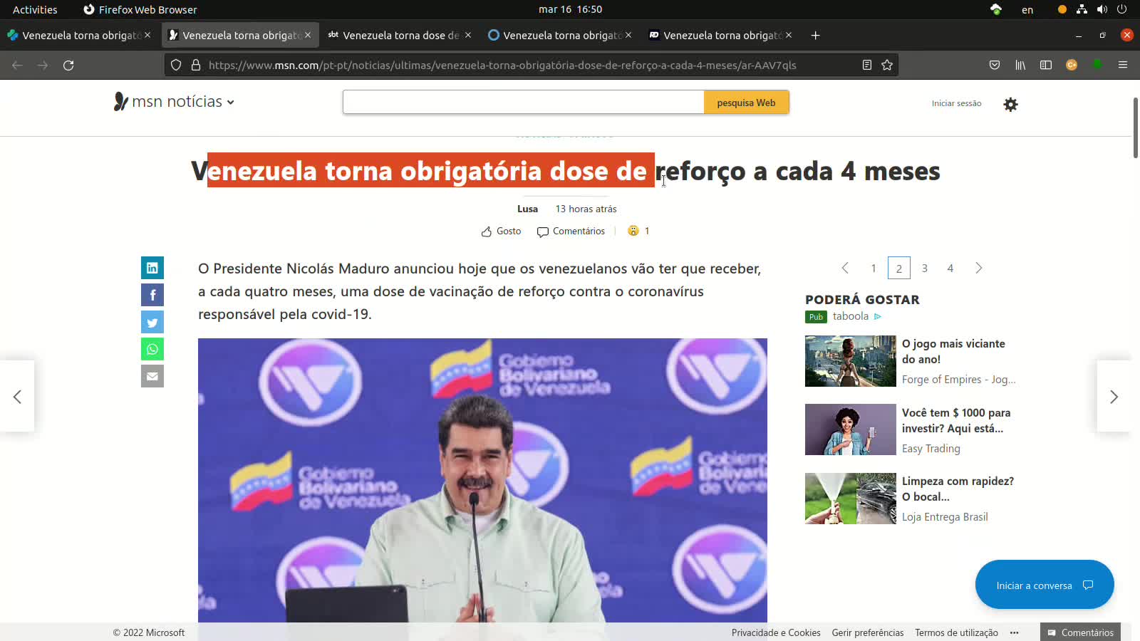 Venezuela torna obrigatória dose de reforço a cada quatro meses