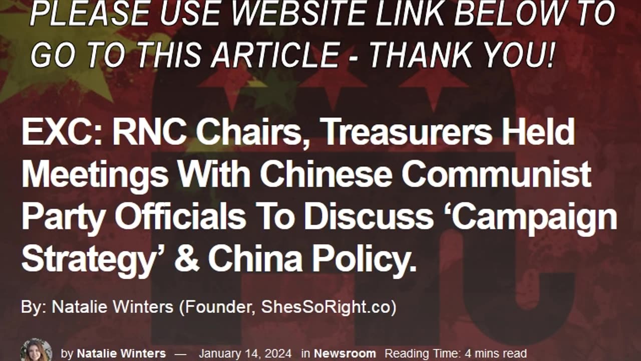 NATALIE WINTERS - EXCLUSIVE RNC EXEC'S HELD MEETING WITH CCP OFFICIALS FOR CAMPAIGN STRATEGY & CHINA POLICY - ARTICLE ONLY - USE WEBSITE LINK.