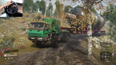 SnowRunner - AZOV 4220 ANTARCTIC Truck Transporting A Havy OiL Tank Load In Forest Mud Road