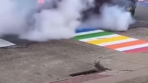 Truck Burns out on Pride Crosswalk
