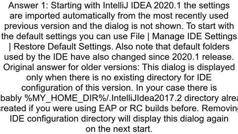 IntelliJ Import configuration from old version after first run