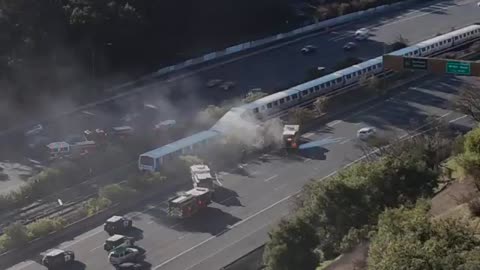 San Francisco BART train has derailed and cars are on fire.