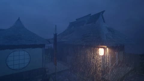 ASMR Rain On Japanese Grass Roof House [4K]