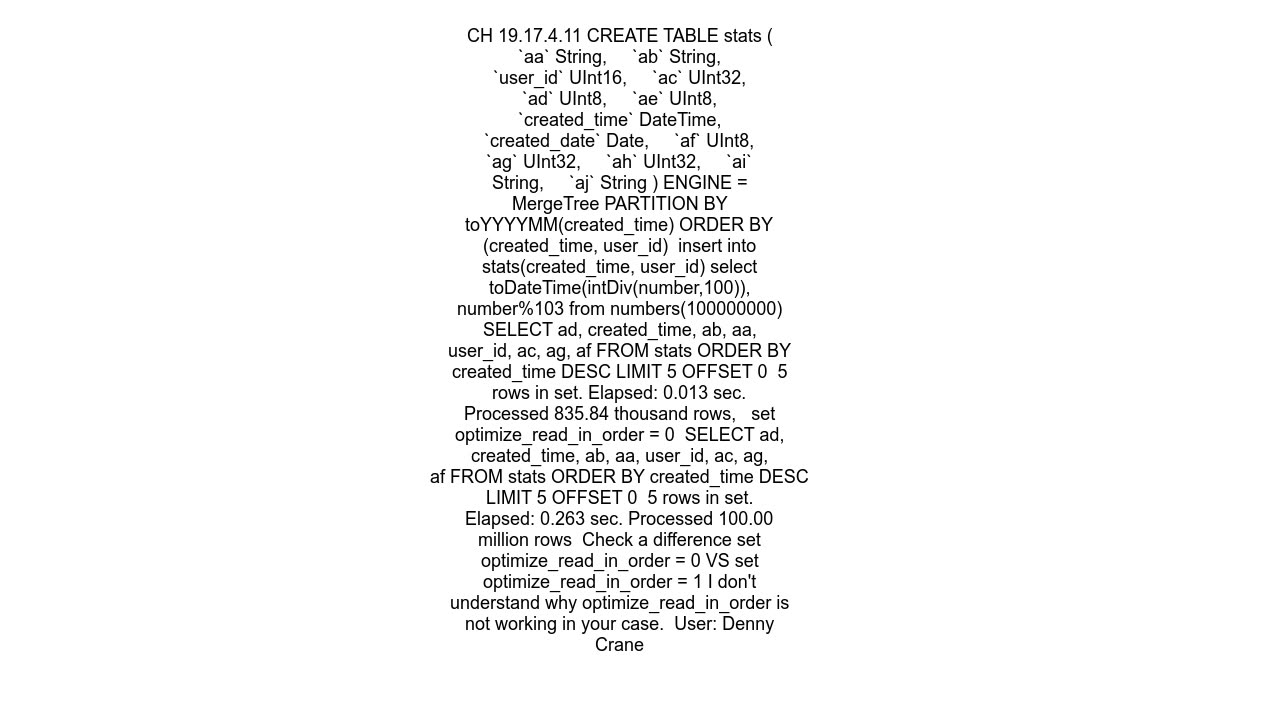 ClickHouse MergeTree slow SELECT with ORDER BY