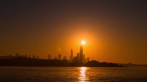 Outdoor aerial photography for a spectacular view of sunrise over an American city
