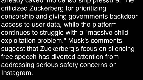 JUST IN - Elon Musk Exposes Mark Zuckerberg’s Inaction on Instagram’s Child Exploitation Problem.