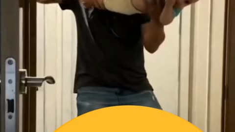 Funny dad playing with his son while mom not in home