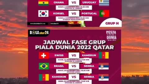 jadual match piala dunia bagi group H dan group G