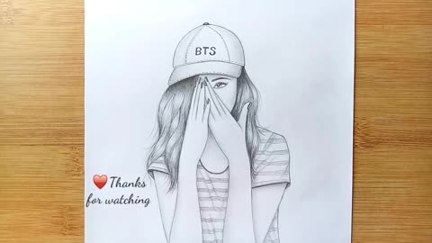 Hidden face Girl - Pencil Sketch __ How to draw a girl with cap for beginners