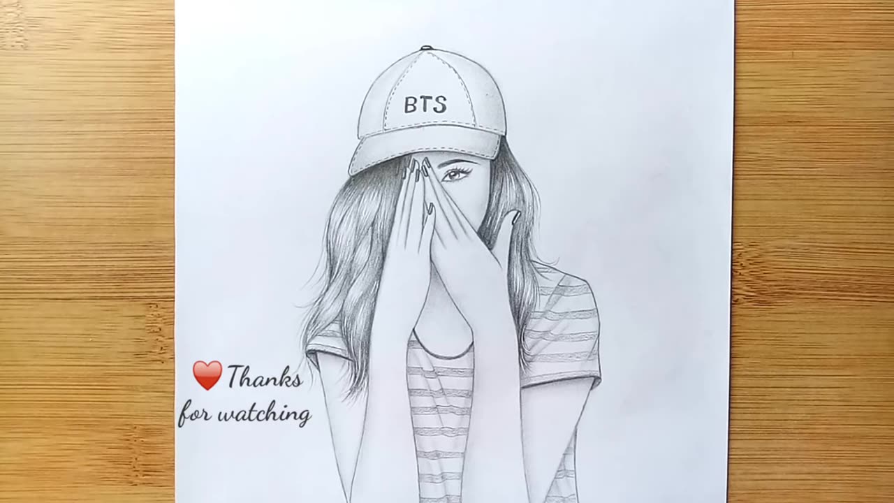 Hidden face Girl - Pencil Sketch __ How to draw a girl with cap for beginners