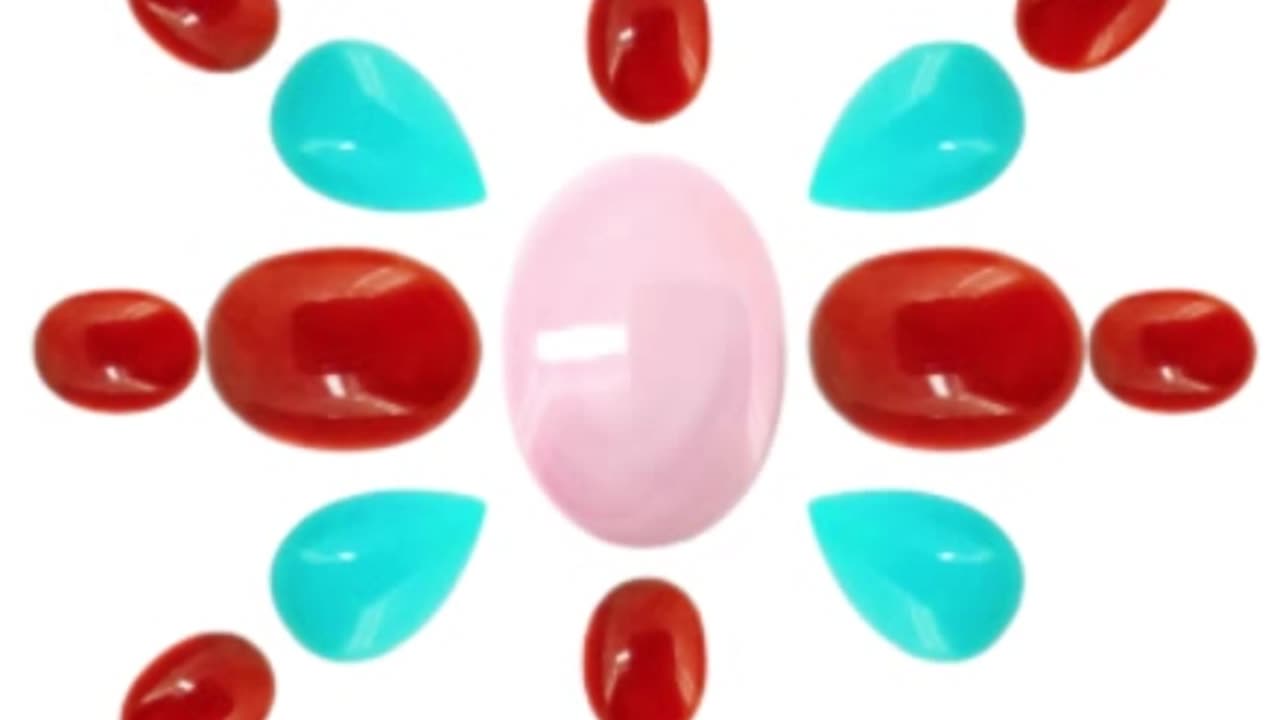 Natural turquoise pear-shape and pink shell oval-shape with Orange mandarin Garnet cab