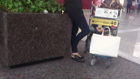 Traveler dipping away beside her trolley...Preview ( Full clip is 16min )