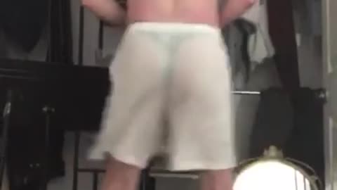 Lifeguard shakes butt in see through shorts with thong!