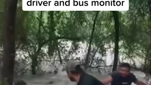 Two kids were saved from a flood by a bus driver and bus monitor